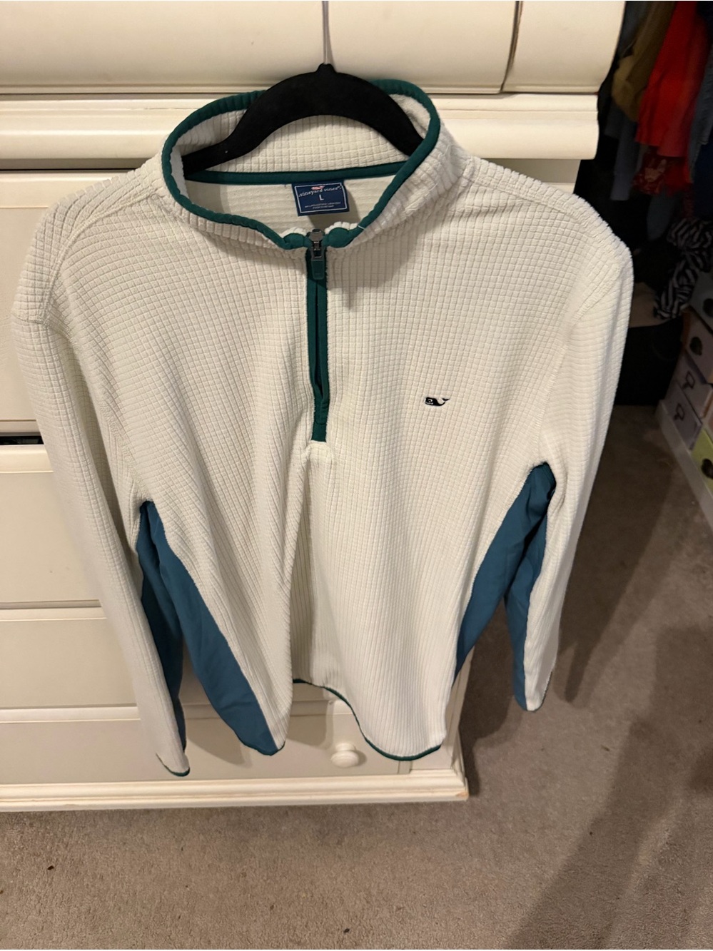 Vineyard Vines White Quarter-Zip Waffle Knit Pullover men's large